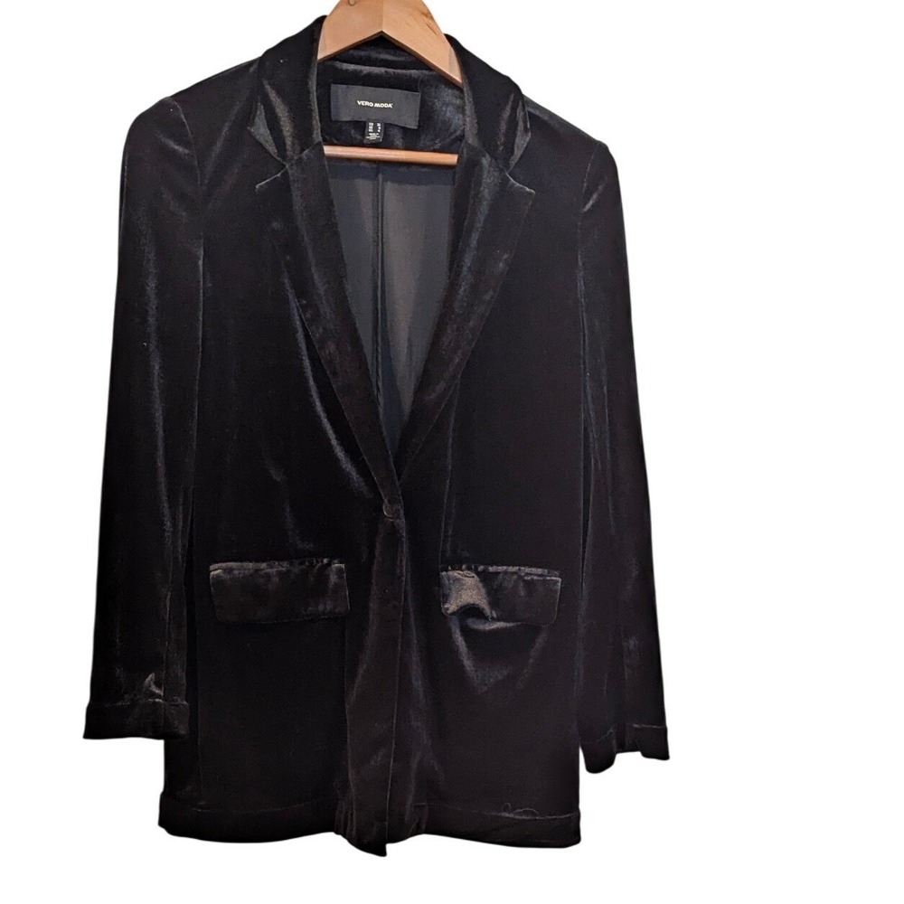 Vero Moda Velvet Blazer US 4 Black Da Party Elegantk Romantic Holiday Whimsigoth